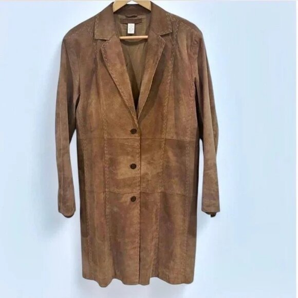 Chicos Caramel Khaki Brown Long Western Leather Duster Jacket Dress Coat 1 M 8 - Picture 5 of 9